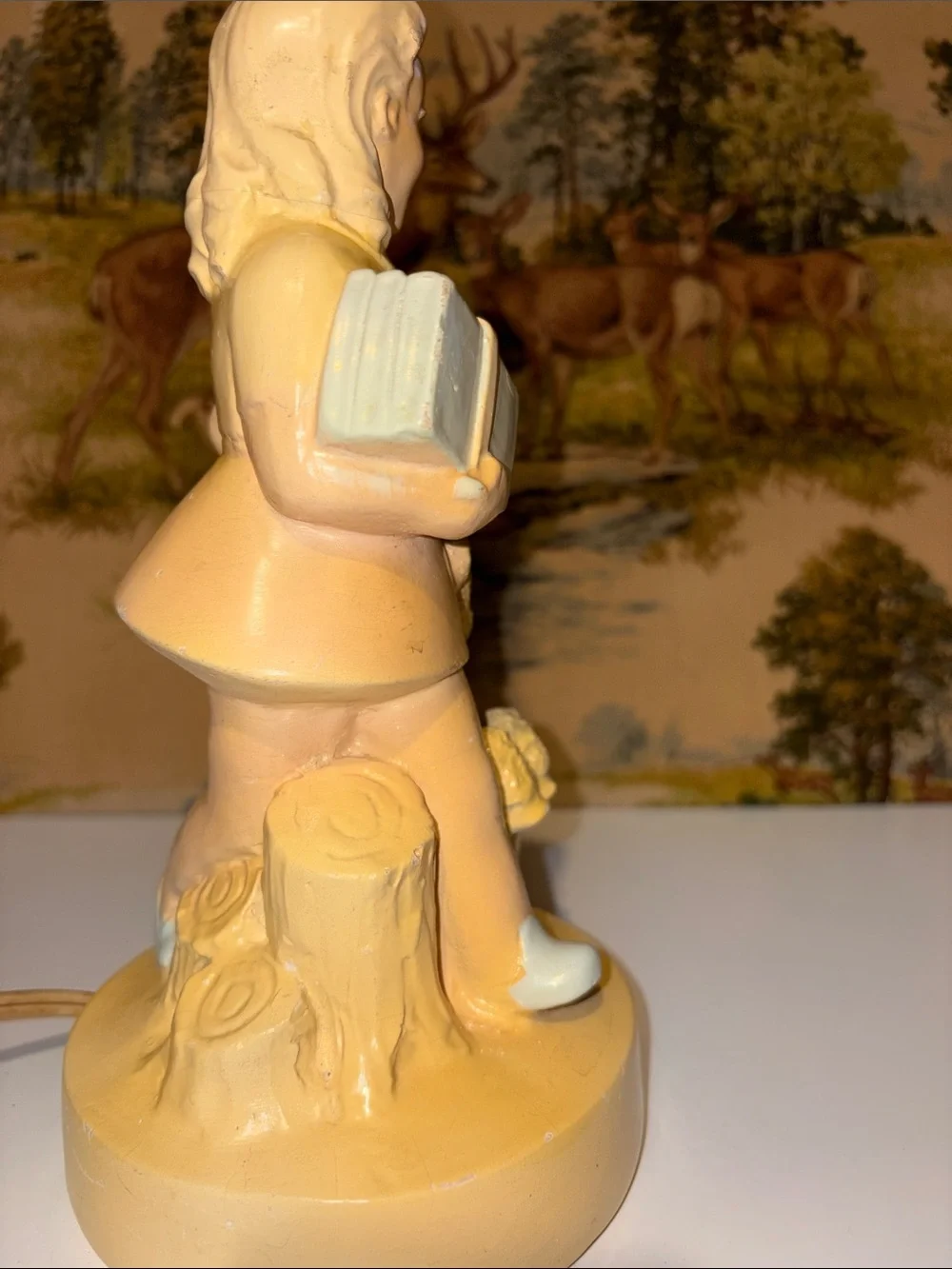Vintage 1960s Ceramic Girl & Lamb Accent Lamp Works Nightlight Nursery Bedroom